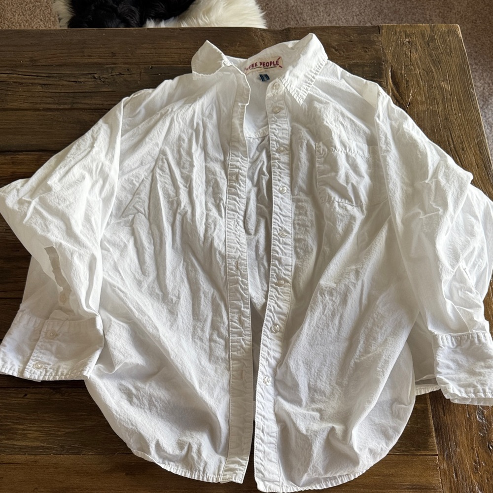 Free People Medium Oversized White Button-Up Shirt
